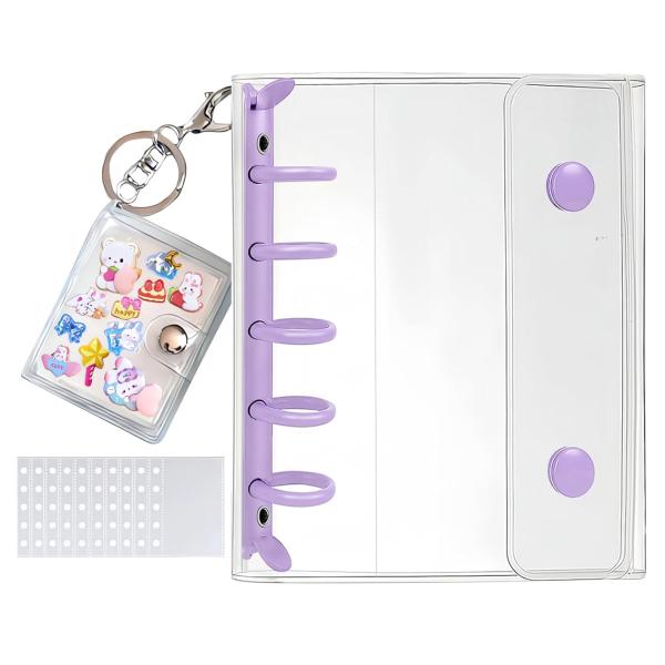Yurika シール帳 女の子 透明バインダー m5ミニシール帳 キーホルダー付き かわいいミニ手帳 ステッカー収納冊 リフィル10枚付き