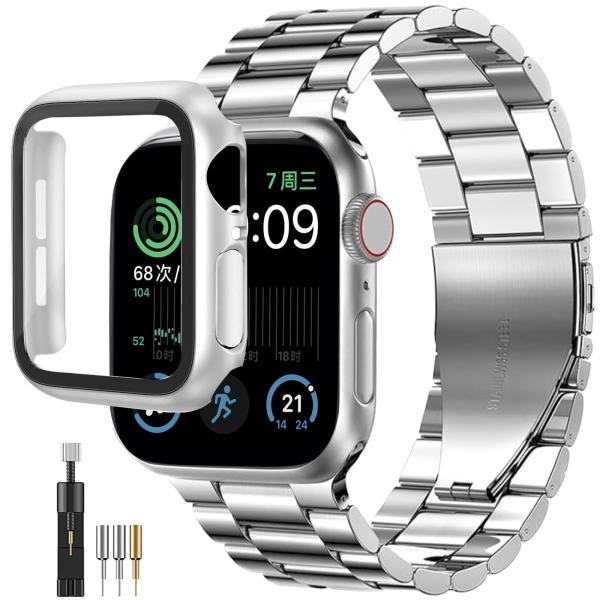 ＦＡＬＳＡＤ 新型 Apple Watchバンド ステンレス 46mm/42mm/44mm/40mm/45mm/41mm保護ケース付き 対応