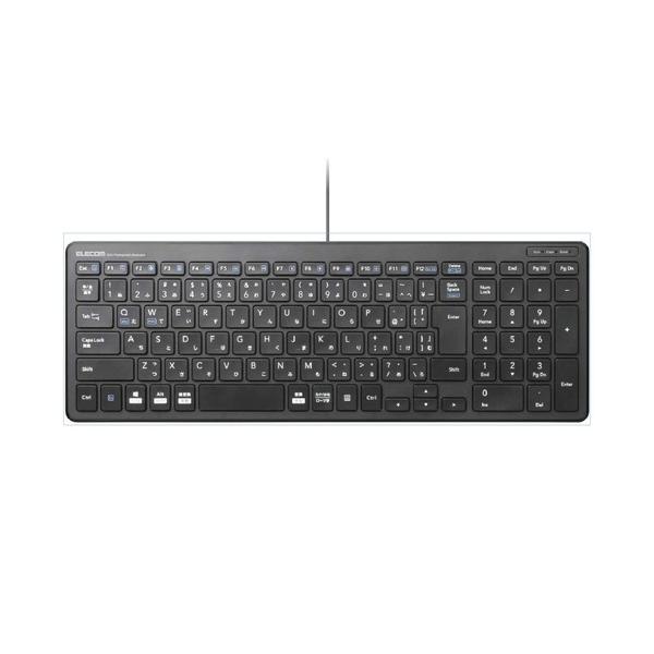 エレコム TK-FCP097BK 有線コンパクトキーボード パンタグラフ式 最薄部6.5mm 鉄板内蔵 ドライバ不要 ブラック