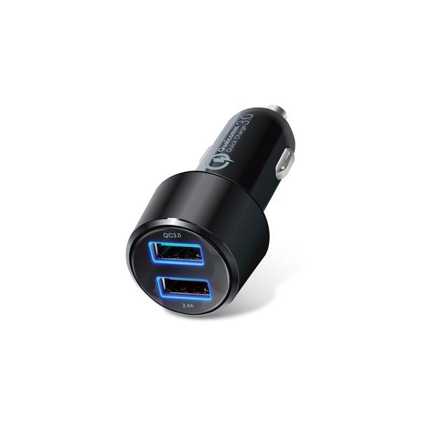 エレコム MPA-CCUQ04BK シガーチャージャー 2USBポート(自動識別) QuickCharge3.0+USB1ポート(最大2.4A) ブラック