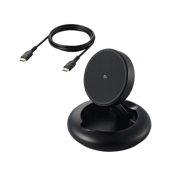 エレコム W-MA08BK マグネットQi2規格対応ワイヤレス充電スタンド（15W・折り畳み） iPhone AirPods対応  ブラック