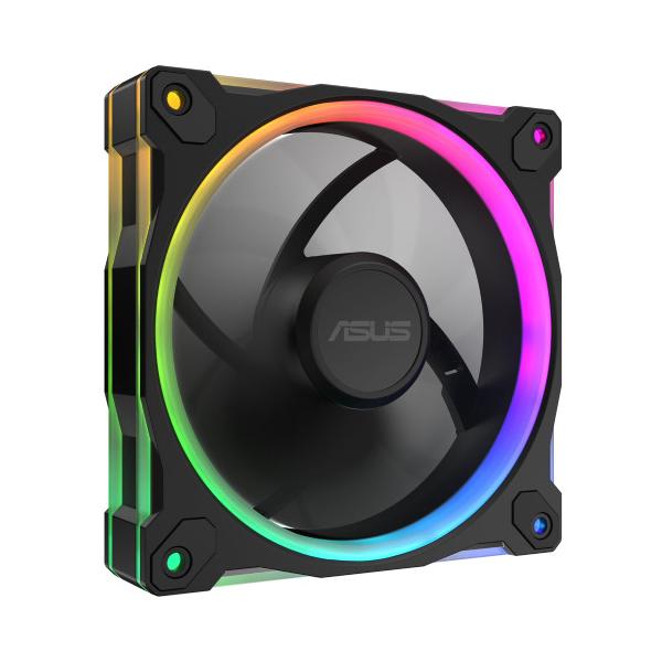 ASUS エイスース 28mm厚 1600rpm リバース 120mm角ファン　1個入り ▼サイズ：12cm ▼（最大）ファン回転数：1600rpm ▼LED：ARGB ▼フレームカラー：ブラック系