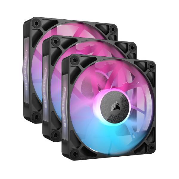 CORSAIR コルセア RGB LED搭載 静音120 ｍｍ角ファン 3個セット+iCUE LINKシステムハブ 標準モデル ▼サイズ：12cm ▼（最大）ファン回転数：2100rpm ▼LED：ARGB ▼フレームカラー：ブラック系 ▼...