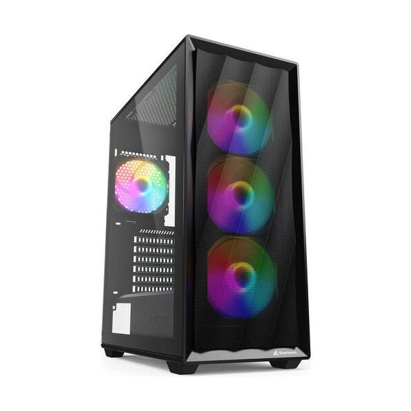 Sharkoon シャークーン 120mmレインボーファン4基を標準搭載したミドルタワーケース ▼カラー：ブラック系 ▼サイドパネル：ガラス ▼対応マザー形式：ATX 、Micro ATX 、Mini-ITX ▼重量：6.1kg ▼内部3....