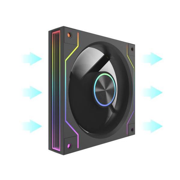 darkFlash ライン発光＋側面インフィニティミラー　連結接続対応　120mm角ファン リバースモデル ▼サイズ：12cm ▼（最大）ファン回転数：1600rpm ▼LED：ARGB ▼フレームカラー：ブラック系 ▼接続方式：4pin ...