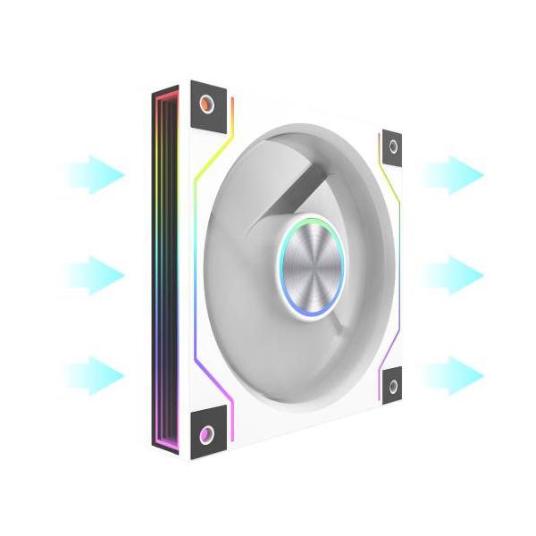 darkFlash ライン発光＋側面インフィニティミラー　連結接続対応　120mm角ファン リバースモデル ▼サイズ：12cm ▼（最大）ファン回転数：1600rpm ▼LED：ARGB ▼フレームカラー：ホワイト ▼接続方式：4pin (...