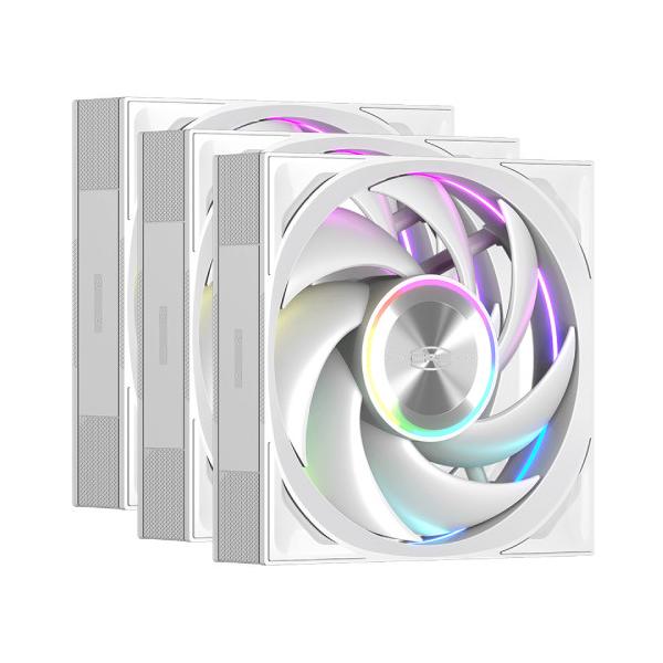 CPS 28mm厚 ワイヤレス対応 3つのモードを備えたスピードコントロール 120mm角ファン 3個パック ▼サイズ：12cm ▼（最大）ファン回転数：3000rpm ▼LED：ARGB ▼フレームカラー：ホワイト ▼接続方式：4pin ...