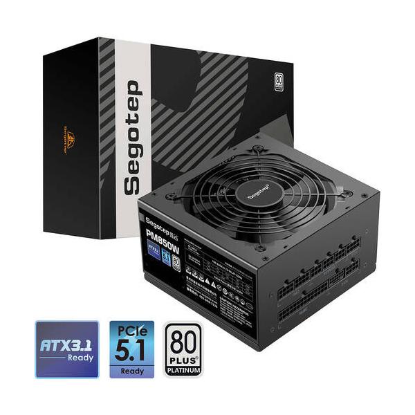 Segotep 奥行140mm　80PLUS Platinum認証　850W ATX電源 ▼規格：ATX12V Ver 3 ▼定格出力：850W ▼80PLUS認証：PLATINUM ▼奥行：140mm
