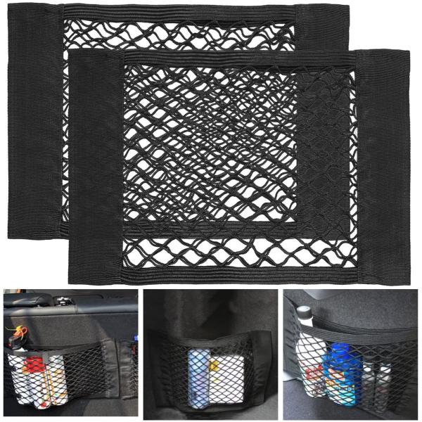 ★併売のため、在庫切れの際はご了承ください。発送委託により倉庫業者がお届けする場合がございます★【商品概要】【商品仕様】セット内容：収納ポケット2個入り、サイズ：40cm x 25cm、 色：黒、適応車種：汎用。【弾力良い】強力ベルクロで貼...