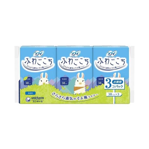 ユニチャーム ソフィ ふわごこち 無香料 14cm (38枚×3個) パンティライナー　JANコード：4903111317509