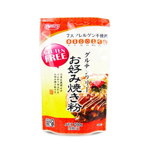 小麦を使用せず、九州産玄米粉を使用したふんわりと仕上がるグルテンフリーのお好み焼き粉です。【乳・卵・小麦・そば・落花生・えび・かに】の７大アレルゲン不使用。 膨張剤もアルミフリーを使用しています。 からだにやさしい　安心・安全のお好み焼き粉です。