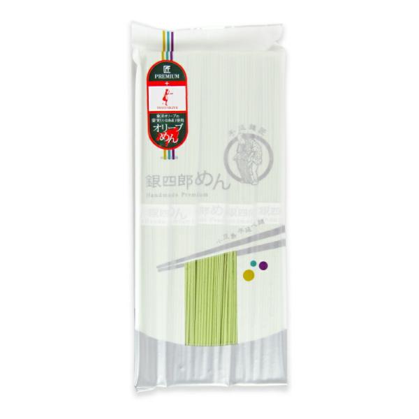 小豆島の老舗農園「東洋オリーブ」で収穫された小豆島産100%オリーブ果肉をふんだんに練りこんだ、色も鮮やかなちょっと太目のめんです。