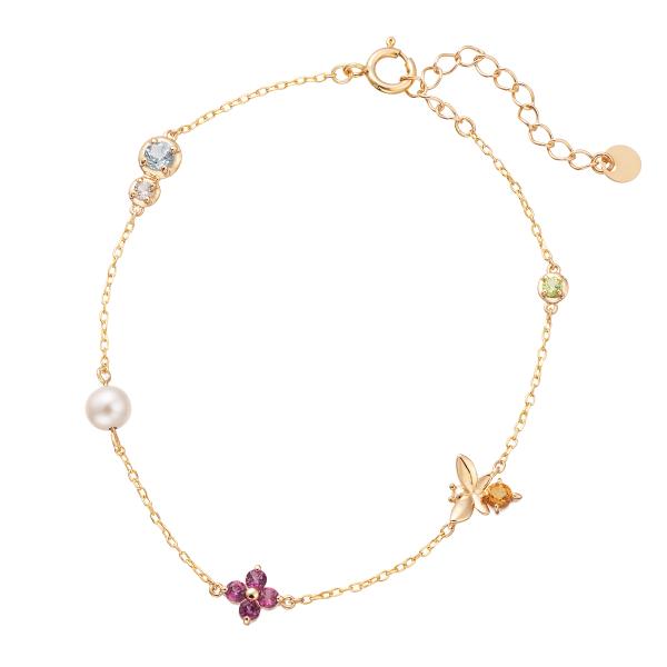 【新品に近い】【K10金】【♥】マルチカラーブレスレット※※とても可愛い♡!!❗ K10イエローゴールドマルチストーンブレスレット(RBL041
