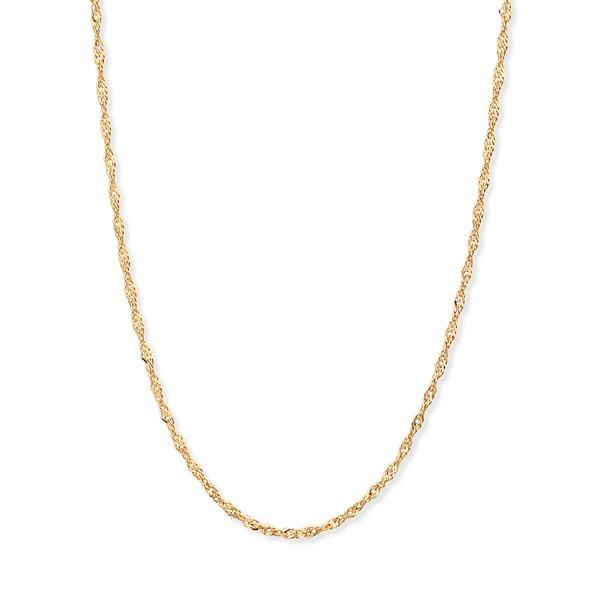 柔らかな肌触りのスクリューチェーンネックレス。チェーンにひねりが入ったデザインなので、光に反射してキラキラと華やかに輝きます。シーンを問わず活躍してくれるおすすめアイテムです。地金素材：K18YG長さ：約40cm幅：約1mm