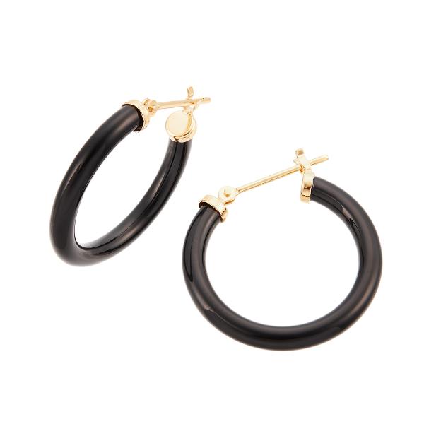 ジュエリーツツミ K10イエローゴールドブラックカルセドニーピアス