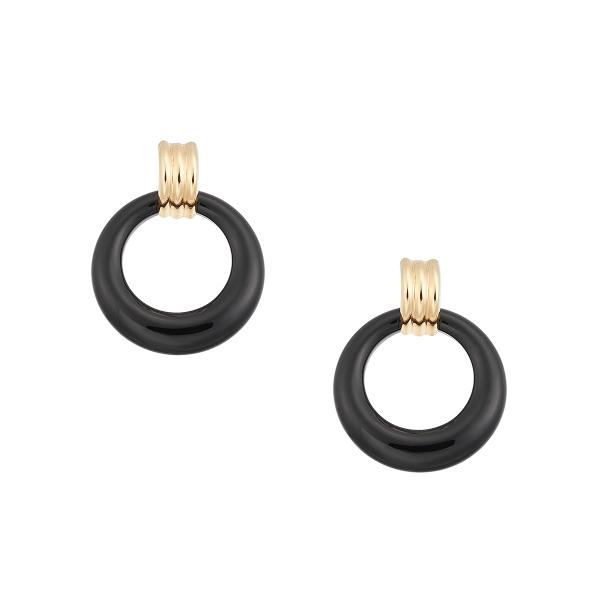 ジュエリーツツミ K10イエローゴールドブラックカルセドニーピアス