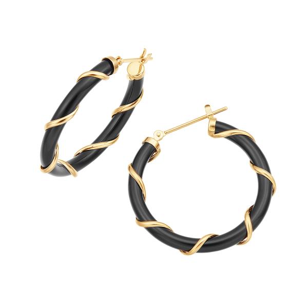 ジュエリーツツミ K18イエローゴールドブラックカルセドニーピアス