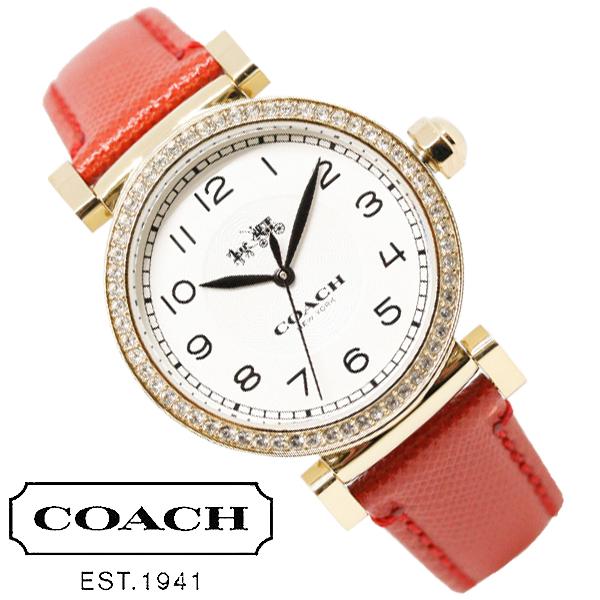 COACH（コーチ） 腕時計 レディース 時計 レッド レザーバンド MADISON