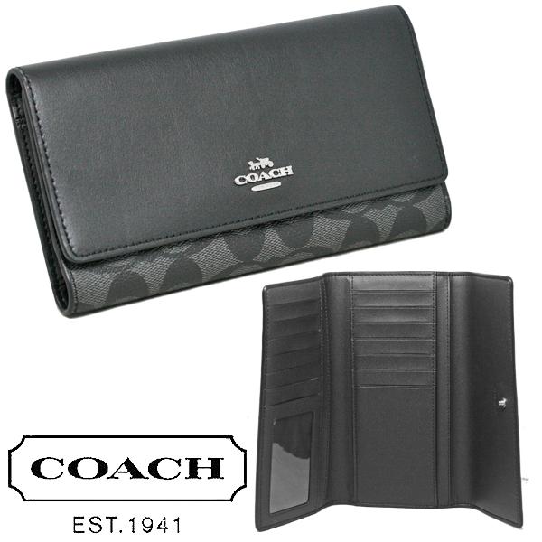 COACH コーチ 財布 三つ折り 長財布 ブラック系 グレー系