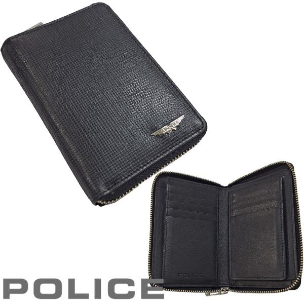 ボリス POLICE（ポリス） 財布 折り財布 ラウンドZIP レザー ブラック 縦型