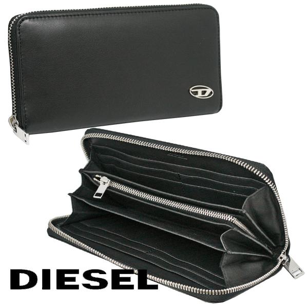 DIESEL長財布の ディーゼル DIESEL 長財布 メンズ ブラック シルバー 本皮 財布 羊革