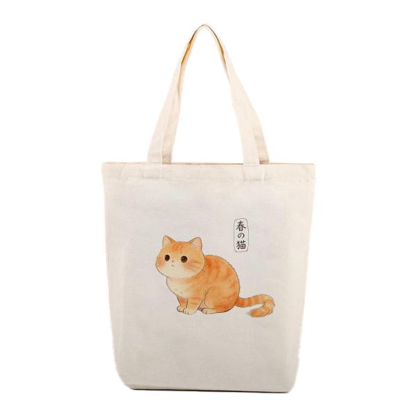 トートバッグ キャンバス コットン 猫プリント カジュアル ユニセックス BG00006