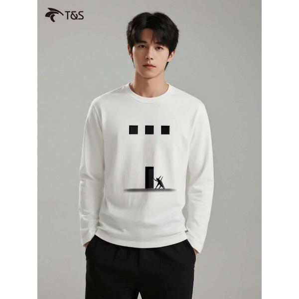 T＆S　長袖Tシャツ　ロングT　ユニセックス  コットン100% シルエットデザイン ホワイト　お揃い C00021
