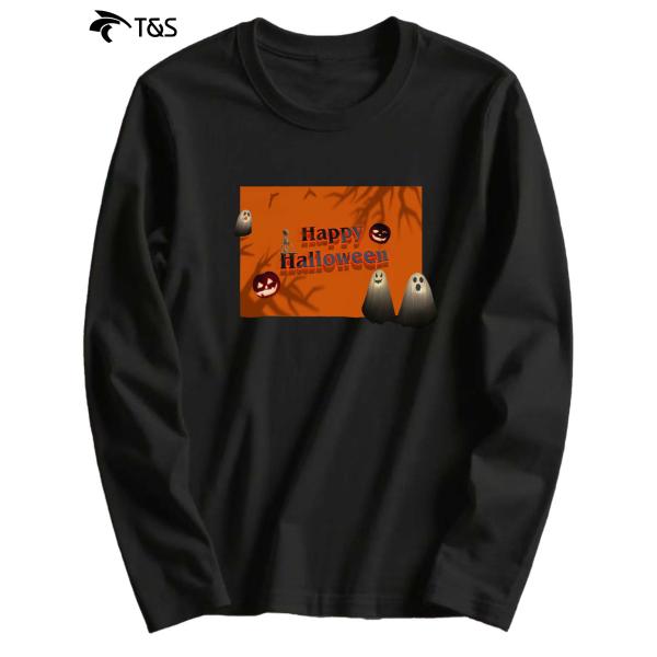 Ｔ＆S　ユニセックス 和風プリント コットン長袖Tシャツ クルーネック リラックスフィット100%綿 C00042