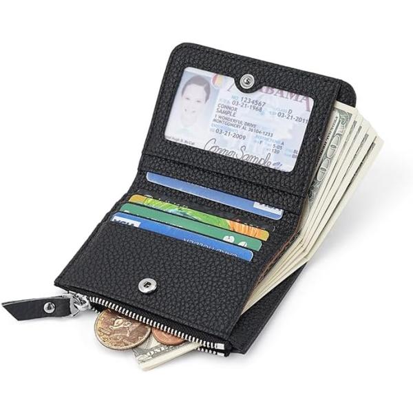 レザー二つ折り財布 カードホルダー付き IDウィンドウ ジッパーコインポケット コンパクトサイズ K082