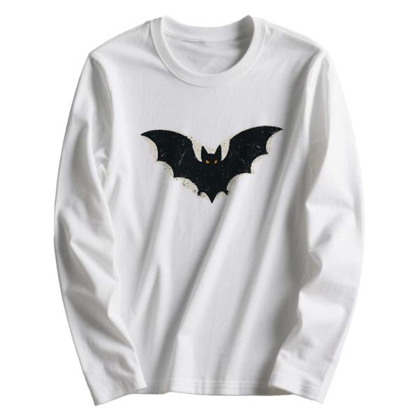 ハロウィン バット プリント 長袖Tシャツ コットン100% カットソー L00031