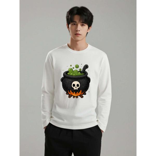 ハロウィン デザイン 長袖Tシャツ コットン100％ スカル柄 メンズ レディース L00034