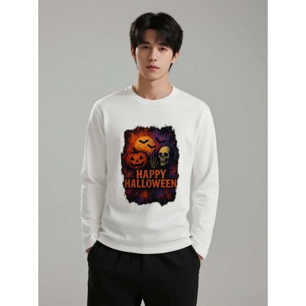 ハロウィン スカル プリント 長袖Tシャツ コットン100% メンズ レディース 仮装服 L00035