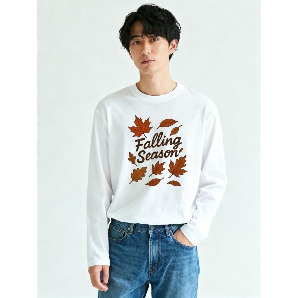 フォーリングシーズン プリント 長袖Tシャツ ユニセックス コットン100% 秋デザインL00061