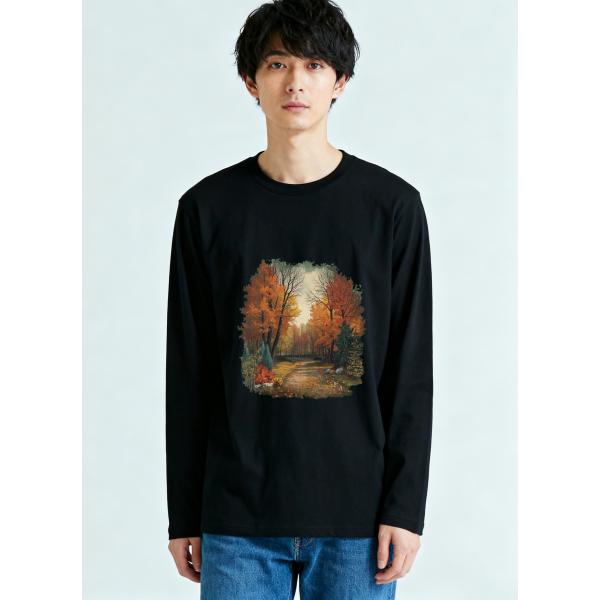 秋の風景プリント長袖Tシャツ コットン100% ユニセックス L00063