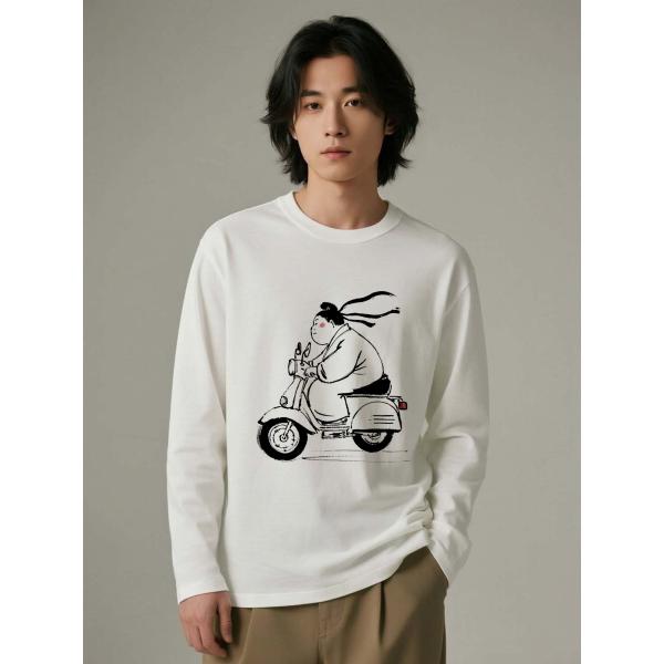 ユニセックス スクーターデザイン 長袖Tシャツ コットン100％ カジュアルトップス L00068