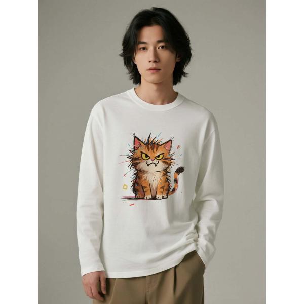 ユニセックス 長袖Tシャツ コットン100% グラフィックキャット プリント L00075