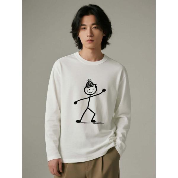 スティックマン プリント 長袖Tシャツ コットン100% ユニセックス　 カジュアル カットソー L00077