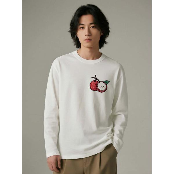 ライチ柄プリント コットン長袖Tシャツ ユニセックス 100%綿　L00079