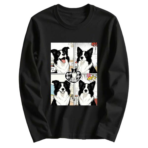 ボーダーコリー アニメ コミック デザイン 長袖Tシャツ コットン100% ユニセックス カジュアル トップス L00126