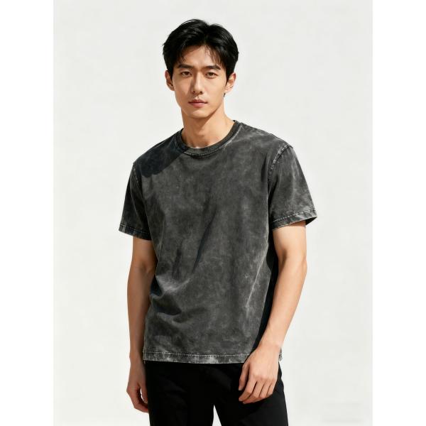 ブラック ウォッシュTシャツ ヴィンテージ加工 クルーネック  ユニセックス 男女兼用 お揃い 100％綿 大きいサイズ M00001
