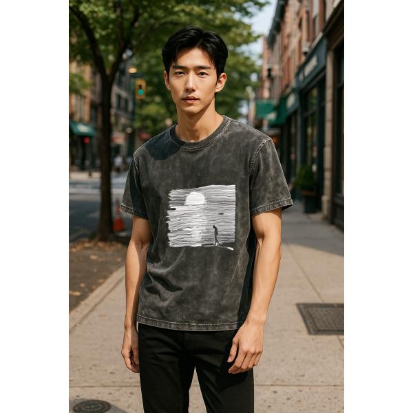 ウォッシュTシャツ クルーネック ムーンライト サーファー デザイン 綿100％ 大きいサイズ 男女兼用 M00017