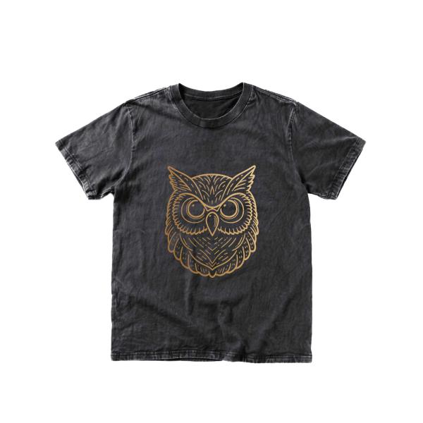 ウォッシュTシャツ フクロウプリントクルーネック ユニセックス 綿100％ 大きいサイズ 男女兼用 M00019