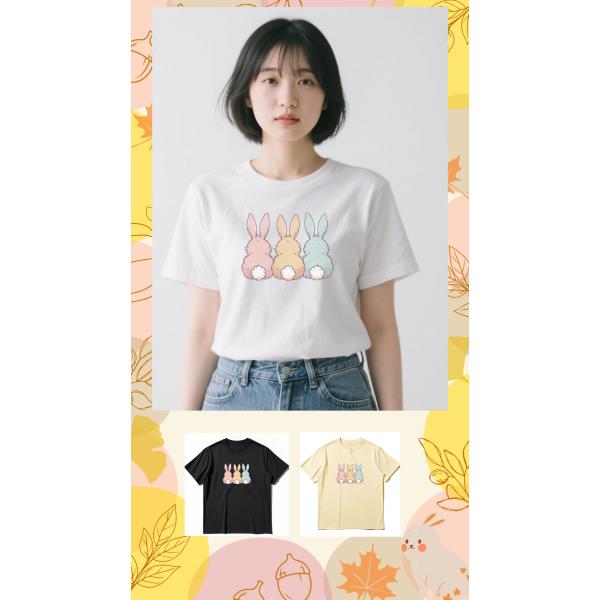 うさぎプリント 半袖T シャツ 3カラー展開  100％コット　男女兼用　S~3XL　Z00013