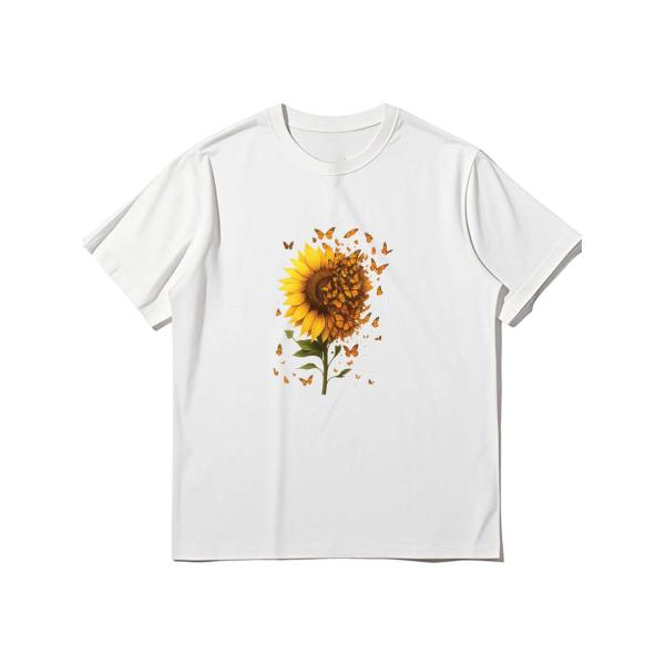話題の半袖Tシャツ　向日葵と蝶の魔法のようなデザイン　100％綿　Z00032