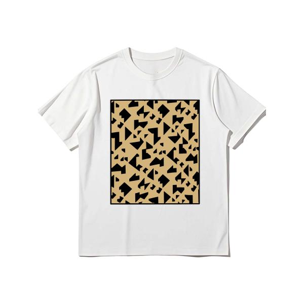 幾何学プリント 半袖Tシャツ メンズ ホワイト クルーネック ショートスリーブ　 Z00070