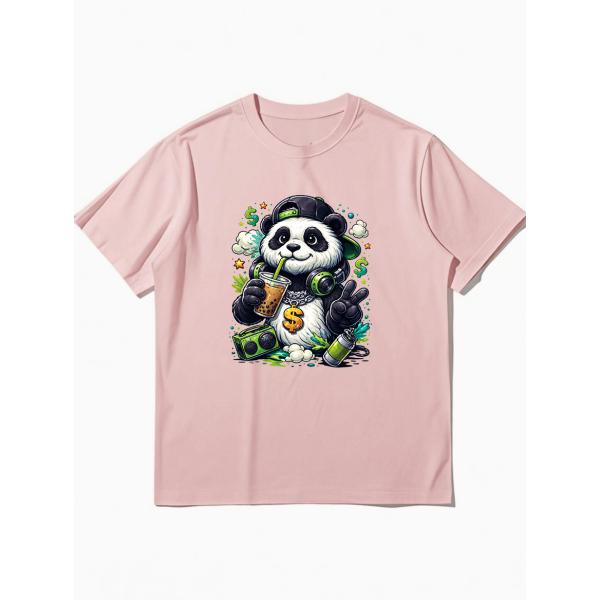 ヒップホップパンダ グラフィックTシャツ ピンク 半袖 クルーネック カジュアルスタイル ZP00002