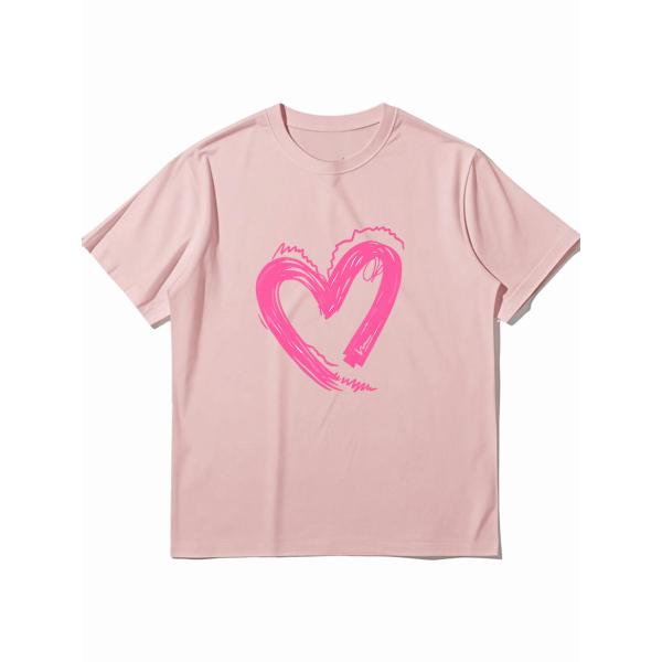 ハート プリント ピンクTシャツ クルーネック 半袖 カジュアル レディース ZP00007