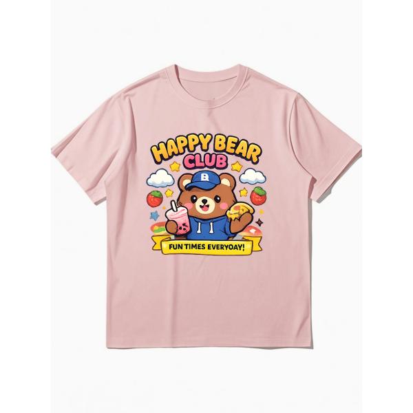 ハッピーベアクラブ グラフィック Tシャツ ピンク 半袖 クルーネック ZP00014