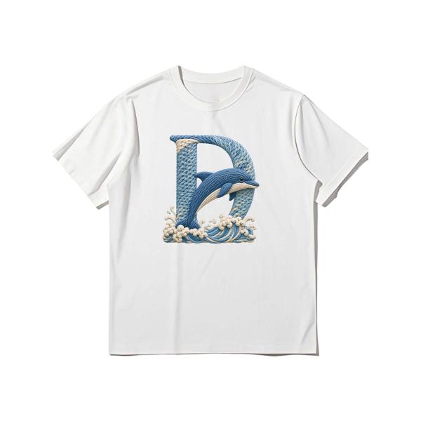 海の世界観が美しく統一された素晴らしいアルファベットシリーズ Tシャツ ホワイト 半袖 クルーネック ZR004