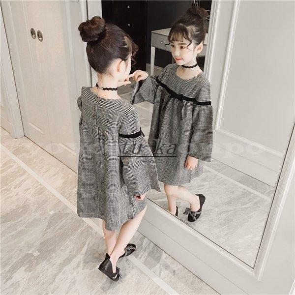 子供服女の子フォーマルワンピース長袖丸襟チェック柄ワンピース入園式入学式卒園式キッズ発表会演奏会ジュニアドレス Tu Ka 通販 Yahoo ショッピング